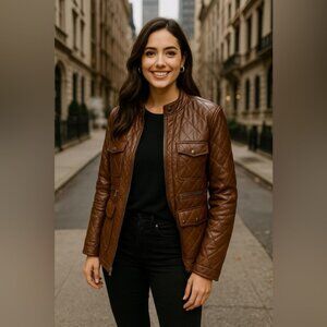Vintage Haband Quilted Leather Jacket Mocha Mousse Moto Bomber